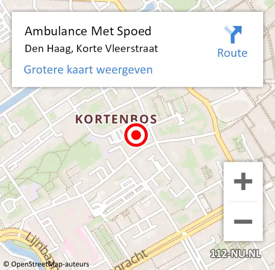 Locatie op kaart van de 112 melding: Ambulance Met Spoed Naar Den Haag, Korte Vleerstraat op 28 januari 2024 19:20