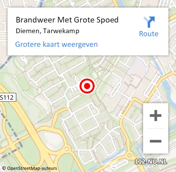 Locatie op kaart van de 112 melding: Brandweer Met Grote Spoed Naar Diemen, Tarwekamp op 28 januari 2024 19:35