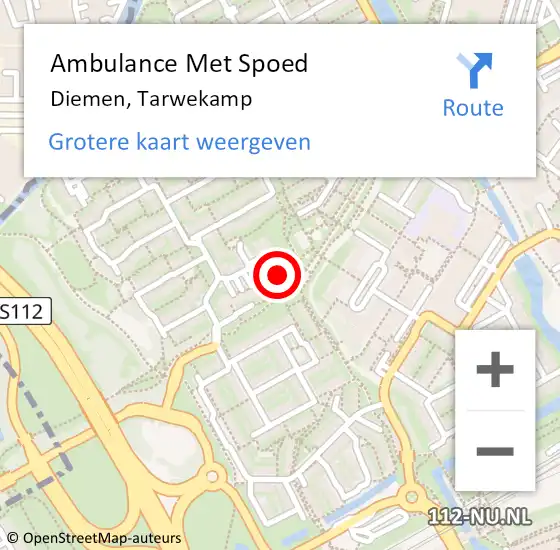 Locatie op kaart van de 112 melding: Ambulance Met Spoed Naar Diemen, Tarwekamp op 28 januari 2024 19:48