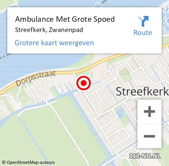 Locatie op kaart van de 112 melding: Ambulance Met Grote Spoed Naar Streefkerk, Zwanenpad op 28 januari 2024 20:02