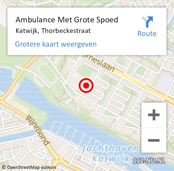 Locatie op kaart van de 112 melding: Ambulance Met Grote Spoed Naar Katwijk, Thorbeckestraat op 28 januari 2024 20:30