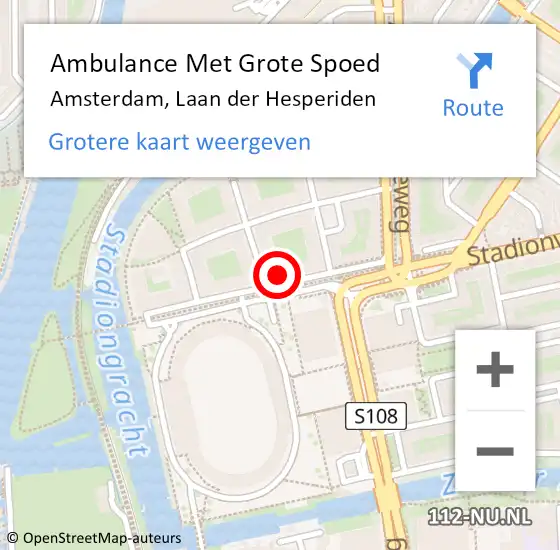 Locatie op kaart van de 112 melding: Ambulance Met Grote Spoed Naar Amsterdam, Laan der Hesperiden op 28 januari 2024 20:36