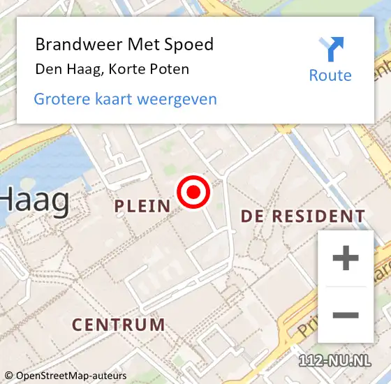 Locatie op kaart van de 112 melding: Brandweer Met Spoed Naar Den Haag, Korte Poten op 28 januari 2024 21:02