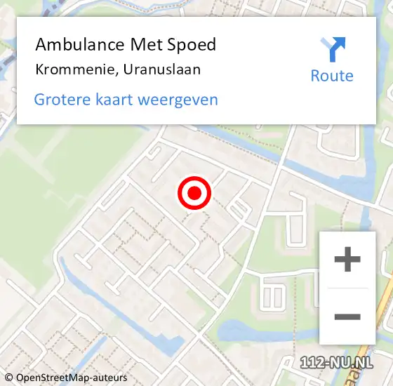 Locatie op kaart van de 112 melding: Ambulance Met Spoed Naar Krommenie, Uranuslaan op 28 januari 2024 21:08