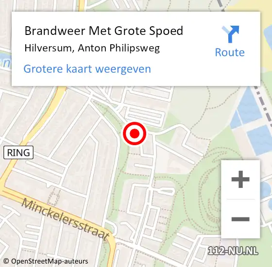 Locatie op kaart van de 112 melding: Brandweer Met Grote Spoed Naar Hilversum, Anton Philipsweg op 28 januari 2024 21:47