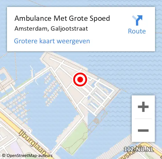 Locatie op kaart van de 112 melding: Ambulance Met Grote Spoed Naar Amsterdam, Galjootstraat op 28 januari 2024 22:12