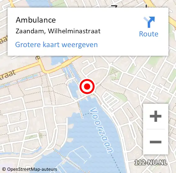 Locatie op kaart van de 112 melding: Ambulance Zaandam, Wilhelminastraat op 28 januari 2024 23:11