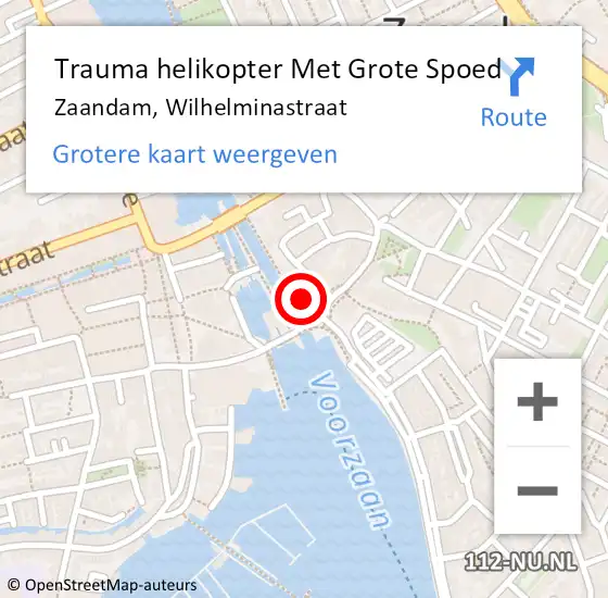 Locatie op kaart van de 112 melding: Trauma helikopter Met Grote Spoed Naar Zaandam, Wilhelminastraat op 28 januari 2024 23:13