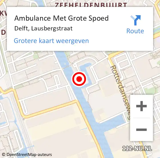 Locatie op kaart van de 112 melding: Ambulance Met Grote Spoed Naar Delft, Lausbergstraat op 28 januari 2024 23:14