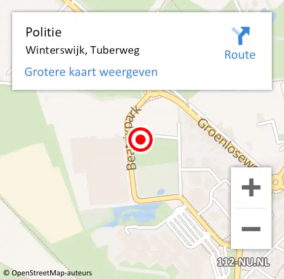 Locatie op kaart van de 112 melding: Politie Winterswijk, Tuberweg op 28 januari 2024 23:55