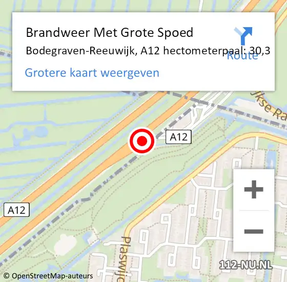 Locatie op kaart van de 112 melding: Brandweer Met Grote Spoed Naar Bodegraven-Reeuwijk, A12 hectometerpaal: 30,3 op 29 januari 2024 00:30