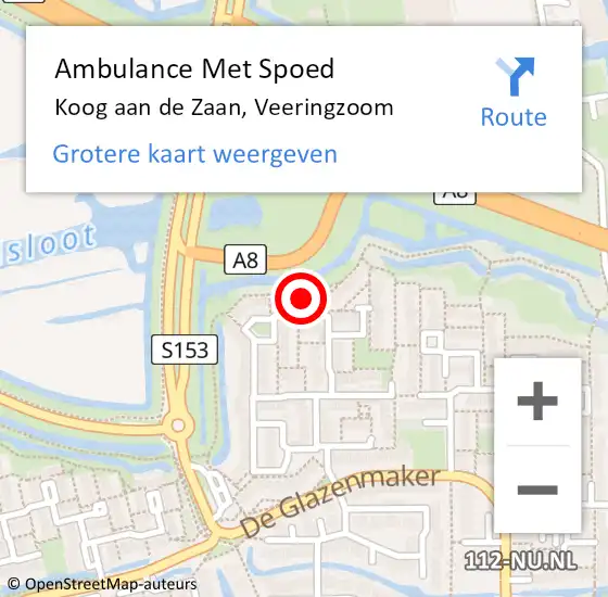 Locatie op kaart van de 112 melding: Ambulance Met Spoed Naar Koog aan de Zaan, Veeringzoom op 29 januari 2024 00:36