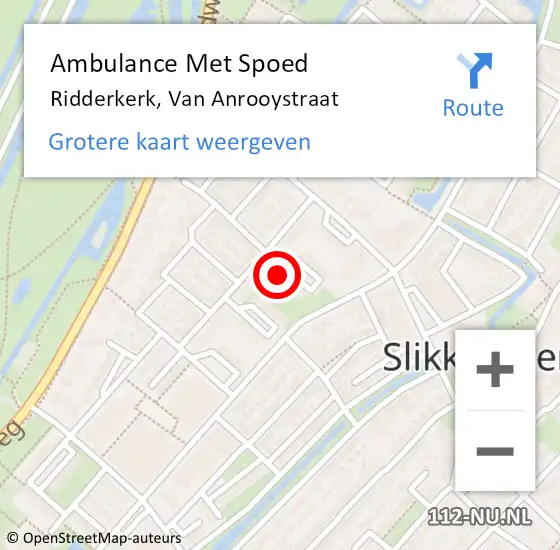 Locatie op kaart van de 112 melding: Ambulance Met Spoed Naar Ridderkerk, Van Anrooystraat op 29 januari 2024 02:43