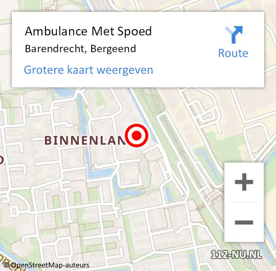 Locatie op kaart van de 112 melding: Ambulance Met Spoed Naar Barendrecht, Bergeend op 29 januari 2024 03:27