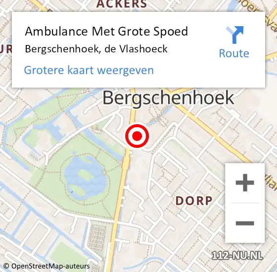 Locatie op kaart van de 112 melding: Ambulance Met Grote Spoed Naar Bergschenhoek, de Vlashoeck op 29 januari 2024 03:30