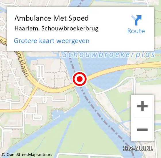 Locatie op kaart van de 112 melding: Ambulance Met Spoed Naar Haarlem, Schouwbroekerbrug op 29 januari 2024 04:28