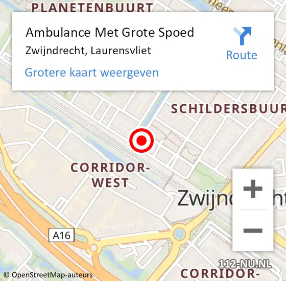 Locatie op kaart van de 112 melding: Ambulance Met Grote Spoed Naar Zwijndrecht, Laurensvliet op 29 januari 2024 06:06