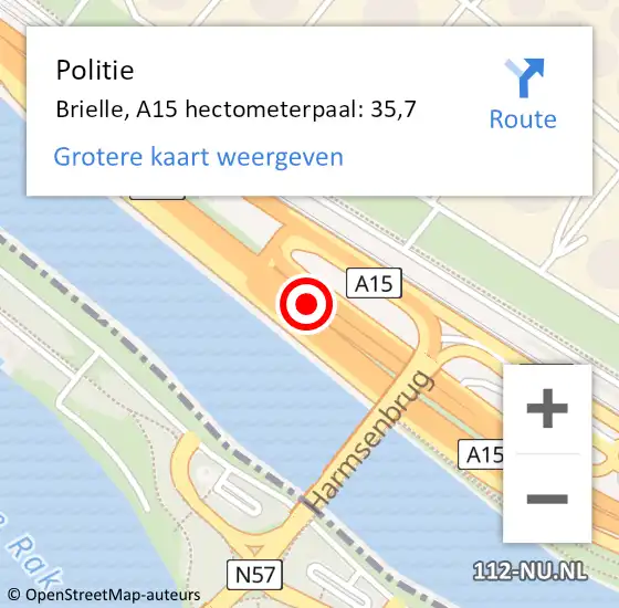 Locatie op kaart van de 112 melding: Politie Brielle, A15 hectometerpaal: 35,7 op 29 januari 2024 06:24