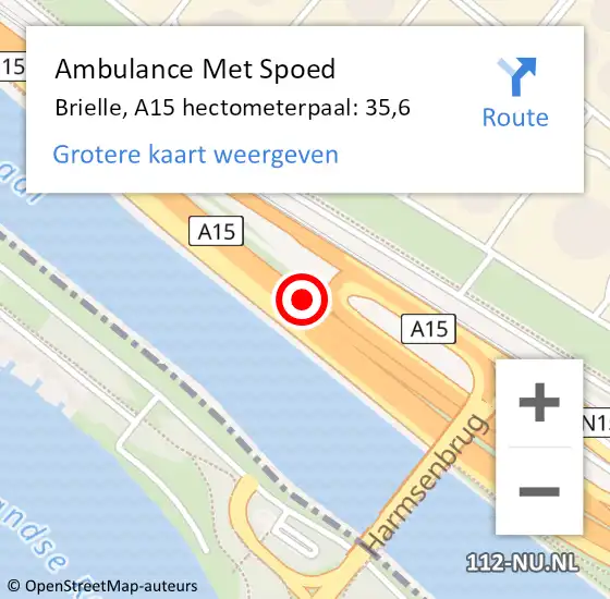 Locatie op kaart van de 112 melding: Ambulance Met Spoed Naar Brielle, A15 hectometerpaal: 35,6 op 29 januari 2024 06:26