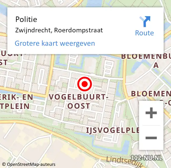 Locatie op kaart van de 112 melding: Politie Zwijndrecht, Roerdompstraat op 29 januari 2024 06:50