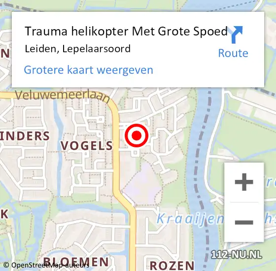 Locatie op kaart van de 112 melding: Trauma helikopter Met Grote Spoed Naar Leiden, Lepelaarsoord op 29 januari 2024 07:27