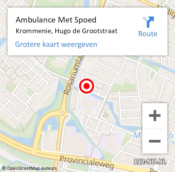 Locatie op kaart van de 112 melding: Ambulance Met Spoed Naar Krommenie, Hugo de Grootstraat op 29 januari 2024 07:49