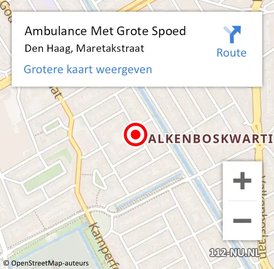 Locatie op kaart van de 112 melding: Ambulance Met Grote Spoed Naar Den Haag, Maretakstraat op 29 januari 2024 08:05