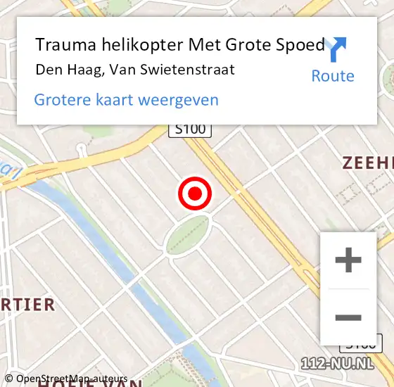 Locatie op kaart van de 112 melding: Trauma helikopter Met Grote Spoed Naar Den Haag, Van Swietenstraat op 29 januari 2024 09:10