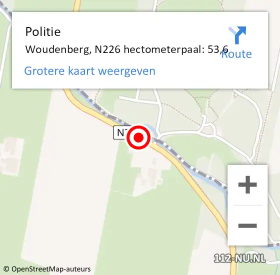Locatie op kaart van de 112 melding: Politie Woudenberg, N226 hectometerpaal: 53,6 op 29 januari 2024 09:11