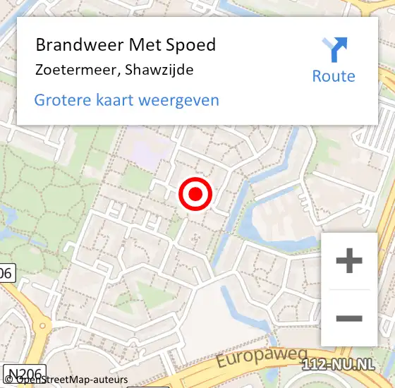 Locatie op kaart van de 112 melding: Brandweer Met Spoed Naar Zoetermeer, Shawzijde op 29 januari 2024 09:40