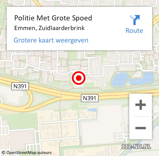 Locatie op kaart van de 112 melding: Politie Met Grote Spoed Naar Emmen, Zuidlaarderbrink op 29 januari 2024 10:12