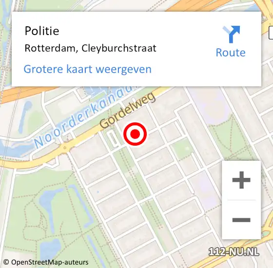 Locatie op kaart van de 112 melding: Politie Rotterdam, Cleyburchstraat op 29 januari 2024 10:33