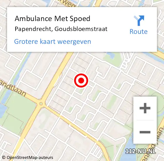 Locatie op kaart van de 112 melding: Ambulance Met Spoed Naar Papendrecht, Goudsbloemstraat op 29 januari 2024 10:47