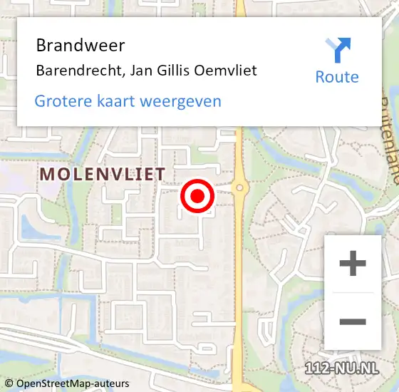 Locatie op kaart van de 112 melding: Brandweer Barendrecht, Jan Gillis Oemvliet op 29 januari 2024 10:57