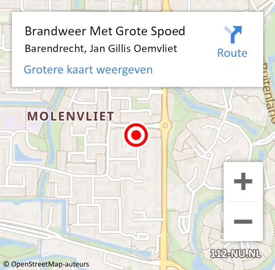 Locatie op kaart van de 112 melding: Brandweer Met Grote Spoed Naar Barendrecht, Jan Gillis Oemvliet op 29 januari 2024 10:57