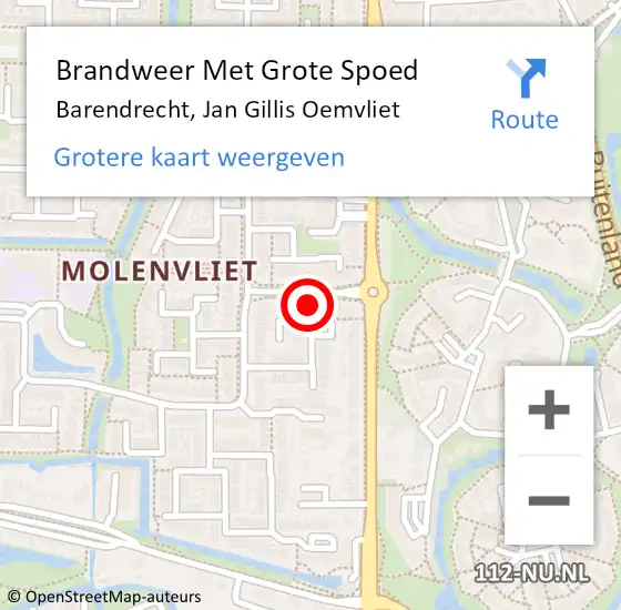 Locatie op kaart van de 112 melding: Brandweer Met Grote Spoed Naar Barendrecht, Jan Gillis Oemvliet op 29 januari 2024 10:57