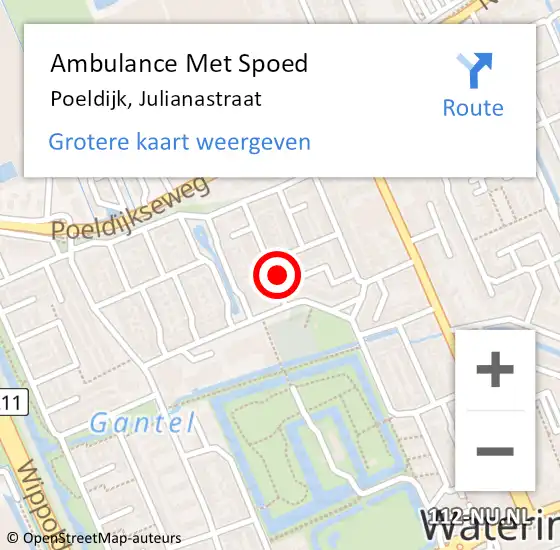 Locatie op kaart van de 112 melding: Ambulance Met Spoed Naar Poeldijk, Julianastraat op 29 januari 2024 11:26