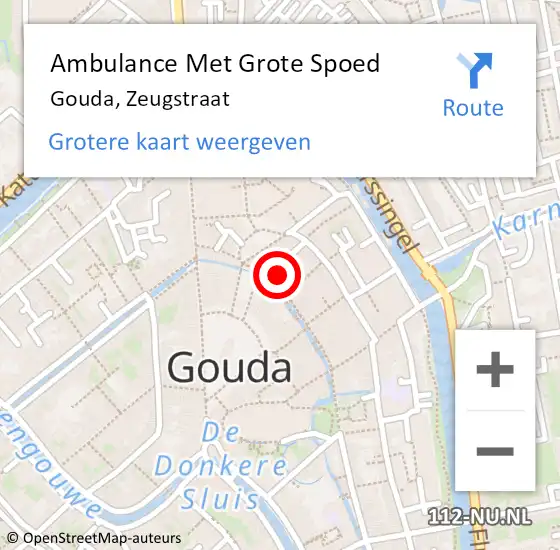 Locatie op kaart van de 112 melding: Ambulance Met Grote Spoed Naar Gouda, Zeugstraat op 23 september 2014 21:36