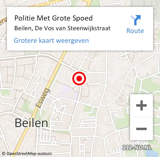 Locatie op kaart van de 112 melding: Politie Met Grote Spoed Naar Beilen, De Vos van Steenwijkstraat op 29 januari 2024 11:30