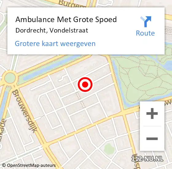 Locatie op kaart van de 112 melding: Ambulance Met Grote Spoed Naar Dordrecht, Vondelstraat op 29 januari 2024 11:54