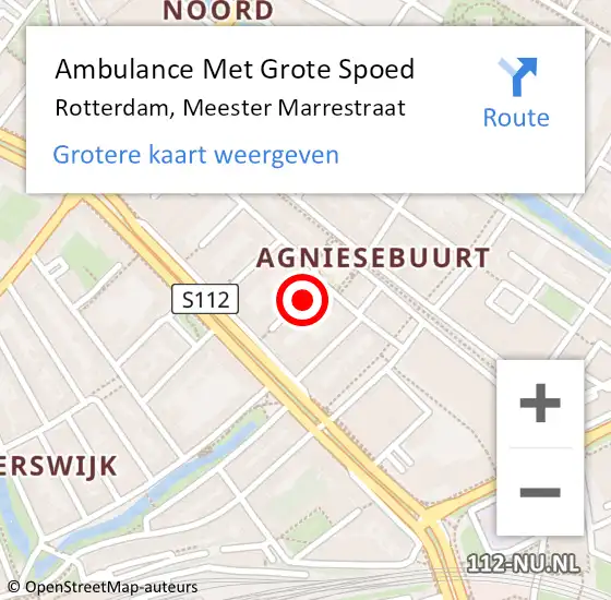 Locatie op kaart van de 112 melding: Ambulance Met Grote Spoed Naar Rotterdam, Meester Marrestraat op 29 januari 2024 12:15