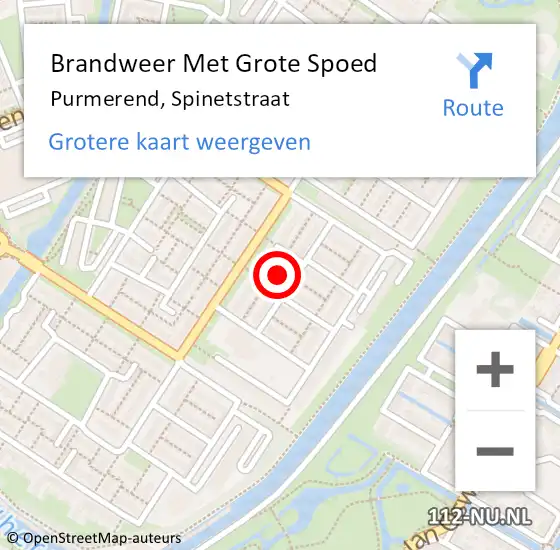 Locatie op kaart van de 112 melding: Brandweer Met Grote Spoed Naar Purmerend, Spinetstraat op 29 januari 2024 12:49