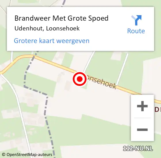 Locatie op kaart van de 112 melding: Brandweer Met Grote Spoed Naar Udenhout, Loonsehoek op 29 januari 2024 13:25