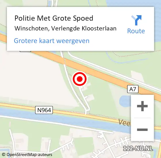 Locatie op kaart van de 112 melding: Politie Met Grote Spoed Naar Winschoten, Verlengde Kloosterlaan op 29 januari 2024 14:04