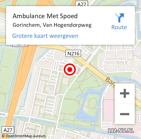 Locatie op kaart van de 112 melding: Ambulance Met Spoed Naar Gorinchem, Van Hogendorpweg op 29 januari 2024 14:18