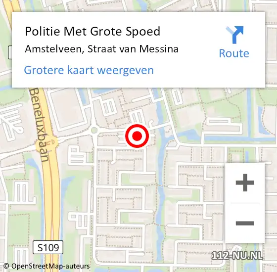 Locatie op kaart van de 112 melding: Politie Met Grote Spoed Naar Amstelveen, Straat van Messina op 29 januari 2024 14:27