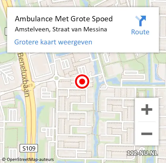 Locatie op kaart van de 112 melding: Ambulance Met Grote Spoed Naar Amstelveen, Straat van Messina op 29 januari 2024 14:28
