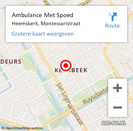 Locatie op kaart van de 112 melding: Ambulance Met Spoed Naar Heemskerk, Montessoristraat op 29 januari 2024 14:35