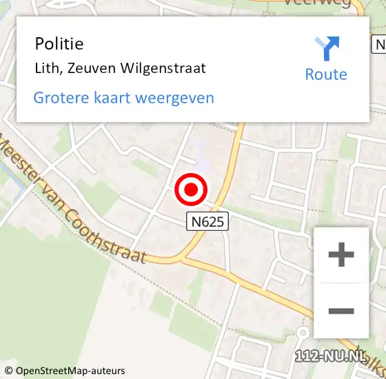 Locatie op kaart van de 112 melding: Politie Lith, Zeuven Wilgenstraat op 29 januari 2024 14:39