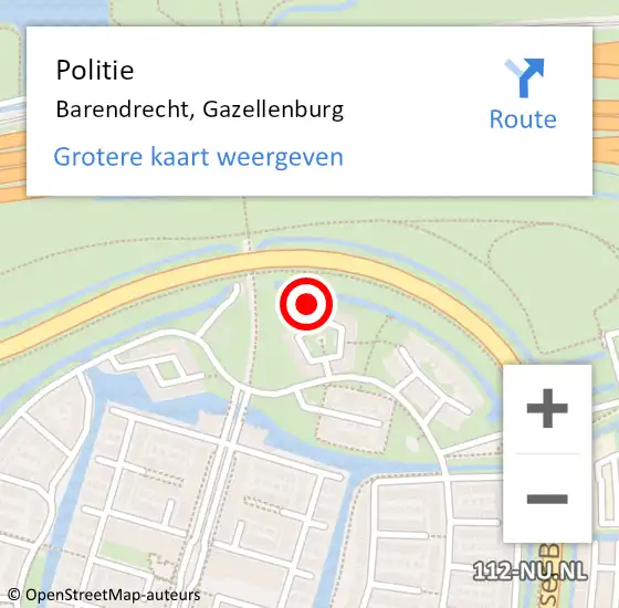 Locatie op kaart van de 112 melding: Politie Barendrecht, Gazellenburg op 29 januari 2024 14:54